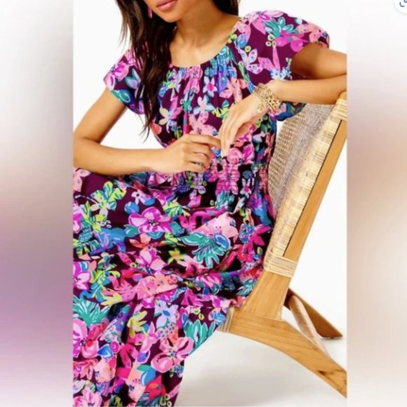 Lilly Pulitzer Ellabell Midi dress cherry ganache bohemian garden medium NWT - Picture 5 of 9